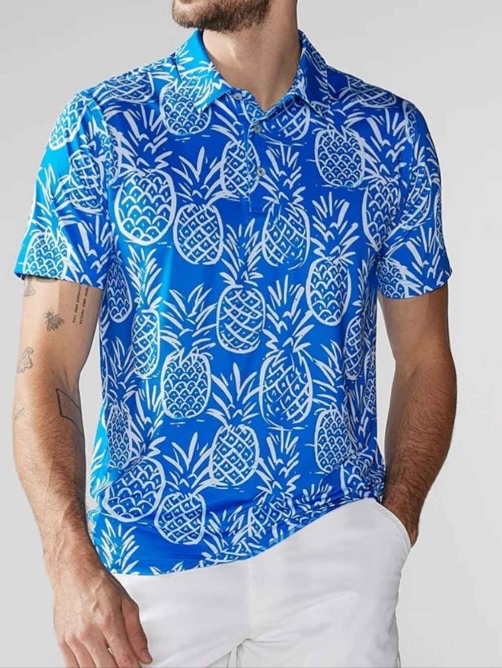 Chubbies Performance Polo Mens XL Blue Pineapples Tropical, new without tags